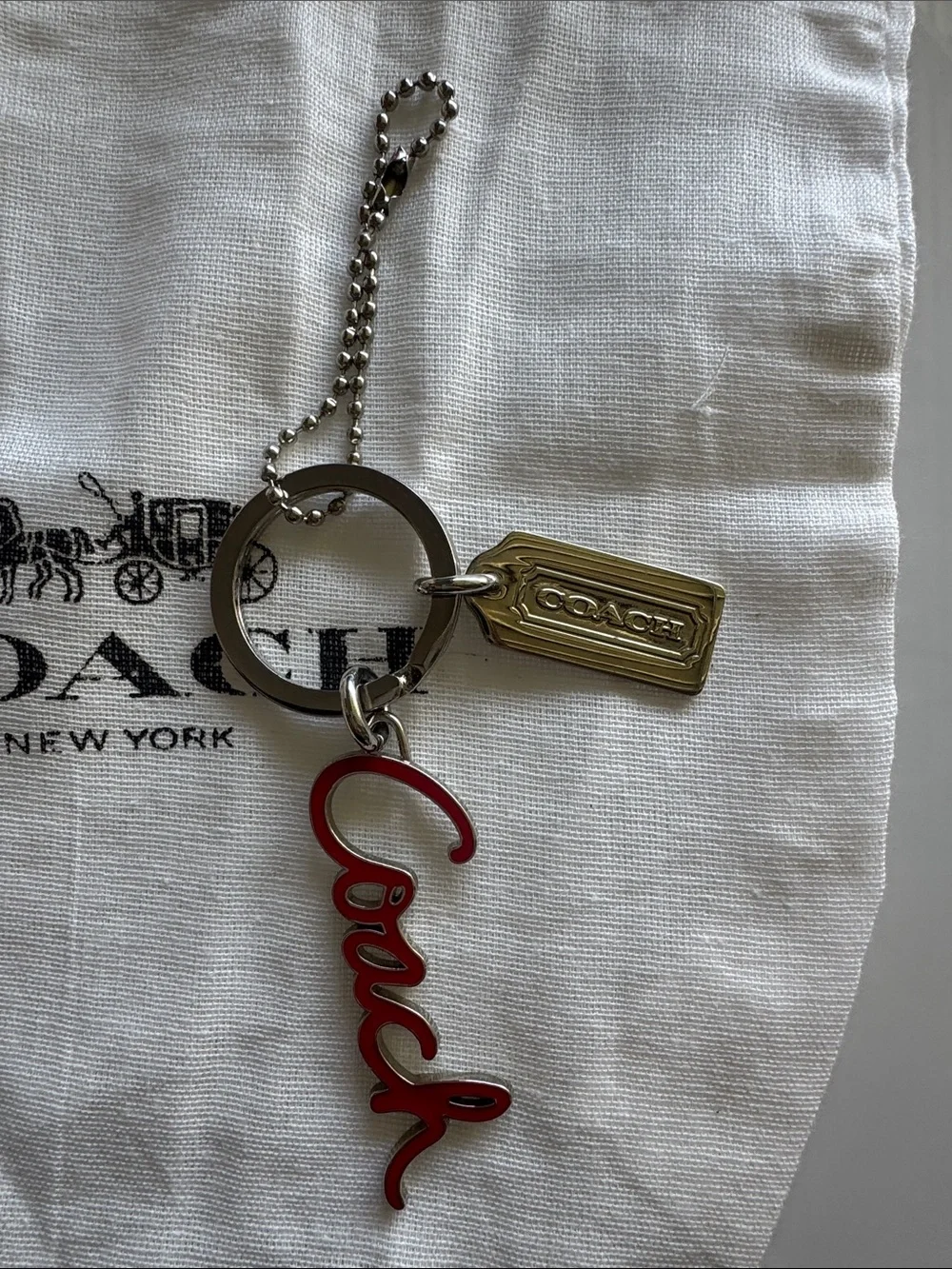 Coach Script Charm Keychain in Red with Silver Hardware